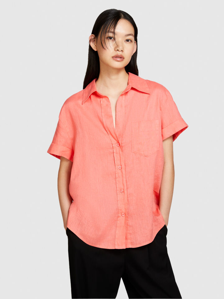 Short sleeve 100% linen shirt - women's shirts - Coral | Sisley image number 4